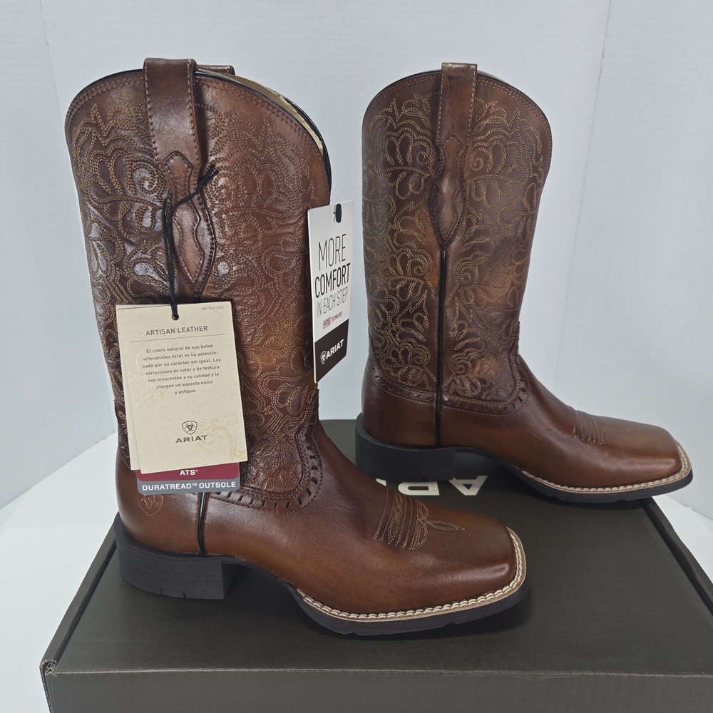 Ariat Women’s Round Up Remuda Brown Leather Cowboy Boots Women's 5.5 or 4 Youth - Picture 2 of 16
